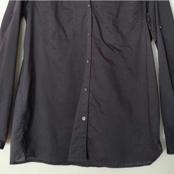 LOFT Ann Taylor 100% Cotton Utility Sleeve Button Down Shirt Top Navy Blue Sz S - Picture 3 of 9